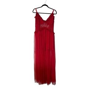 Choosy Womens Sleeveless Red Polka Dot Ruffle Lace Lingerie Maxi Dress Sz 20 NWT